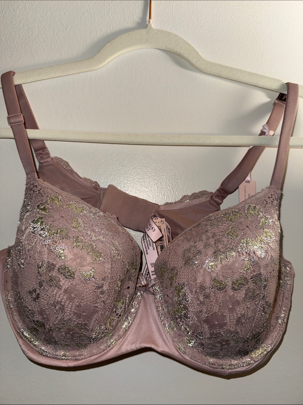 Victoria's Secret Dusty Rose Lace Underwire Bra with Shimmer